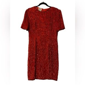Vintage 1980s Sténay Sequin Silk Cocktail Party Dress Size 8
